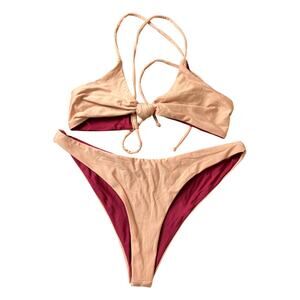 VENUS Two-Tone Nude and Burgundy Reversible Bikini Set